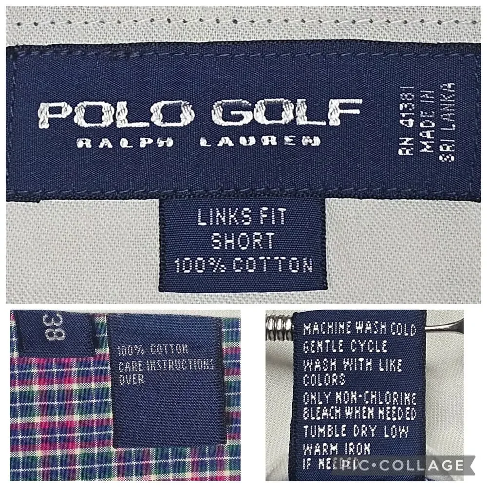 Polo Golf Ralph Lauren Links Fit Flat-Front Plaid Golf Shorts Chino Men's 38